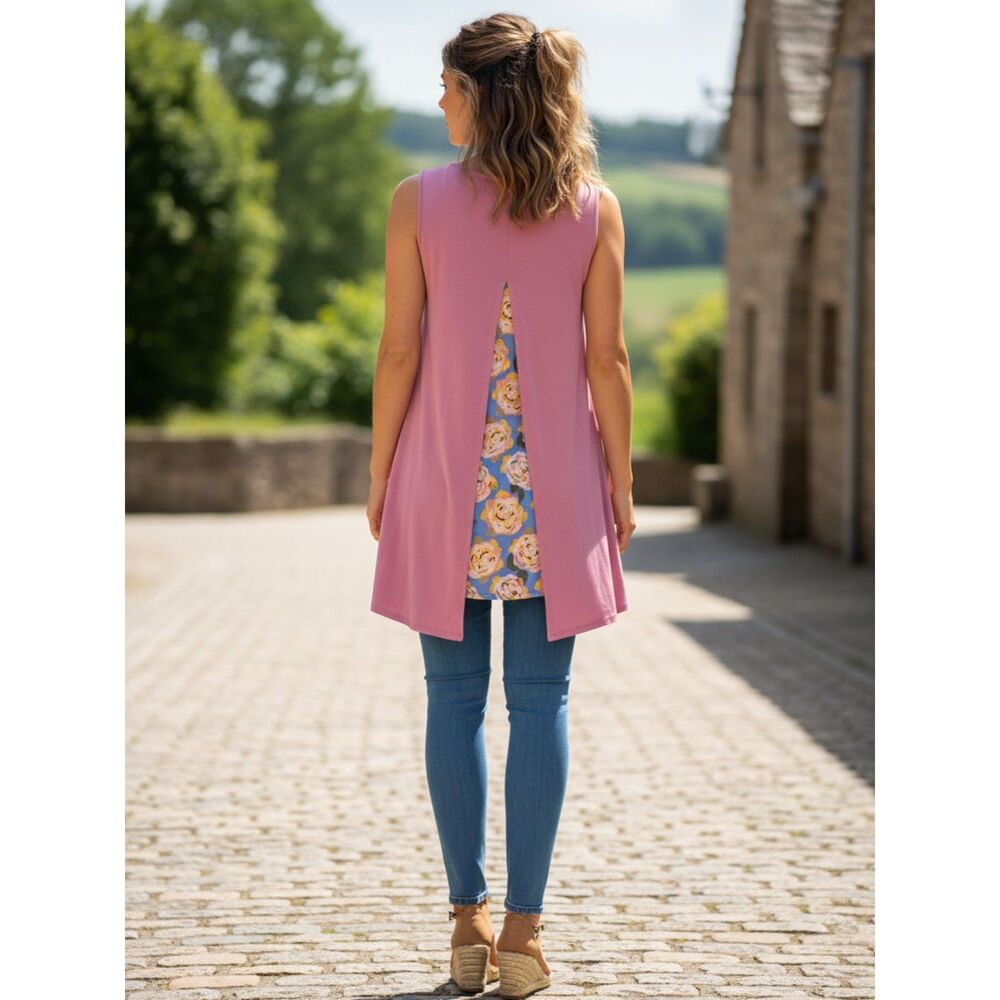 Matilda Jane Mauve Sleeveless Floral Insert Tunic Top - M
